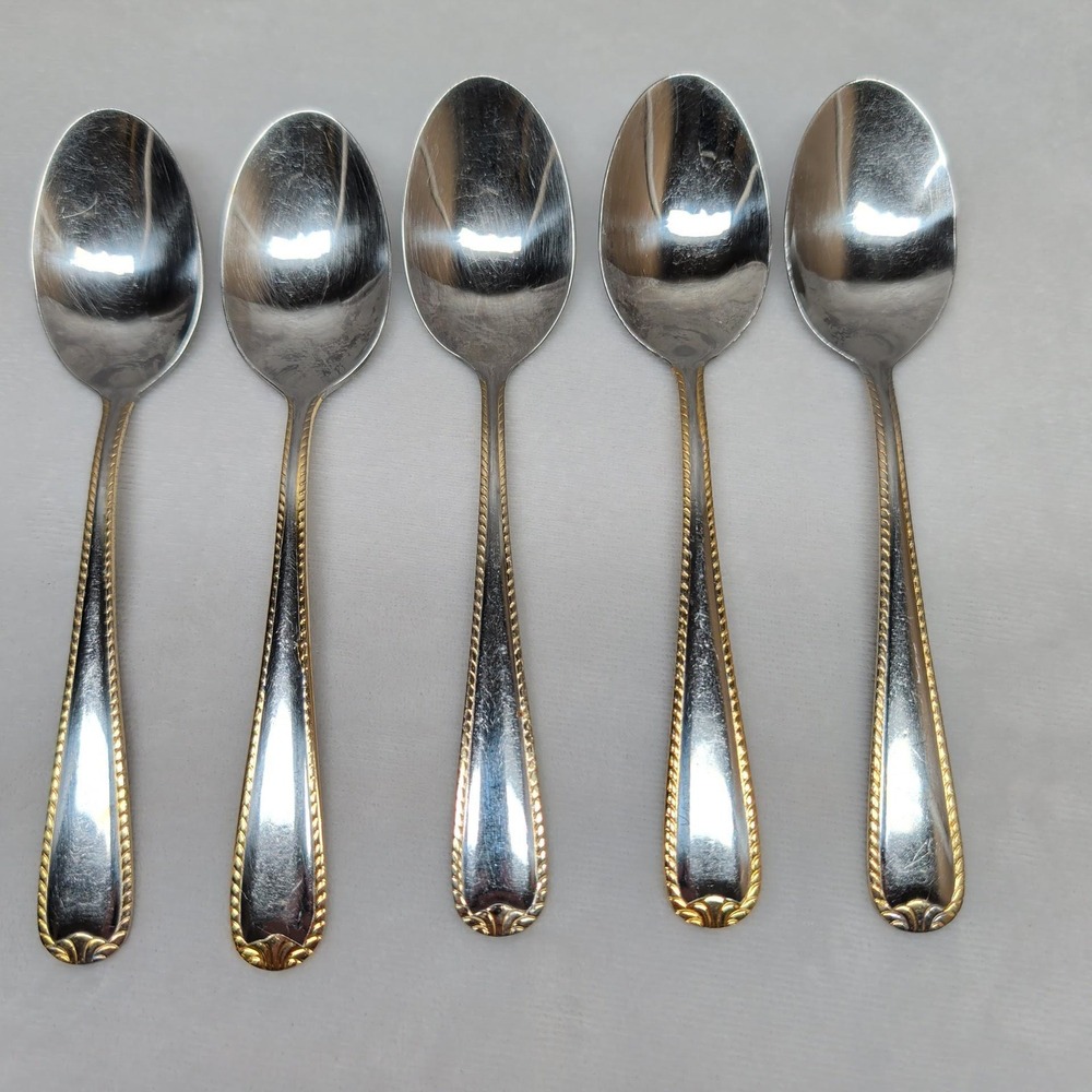 International Silver Stainless Gold Rope Border Teaspoons Set of 5 Replacement